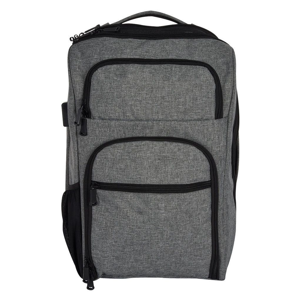 Heathered RFID Laptop Backpack and Briefcase Embroidery - Gray - Front