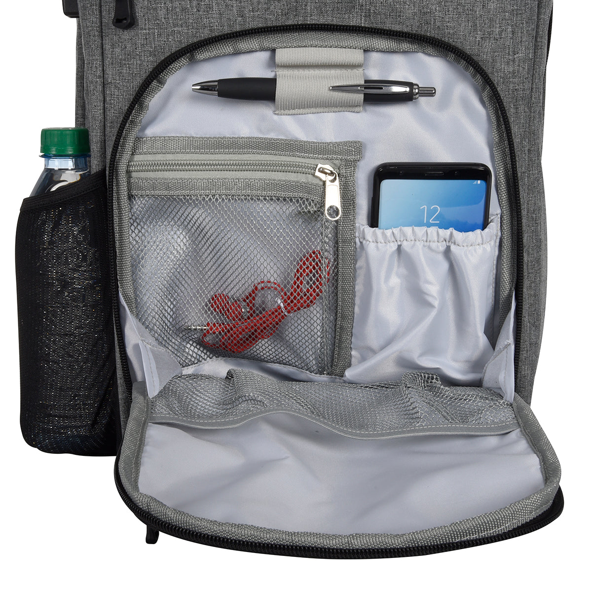 Heathered RFID Laptop Backpack and Briefcase Embroidery - Gray - Inset2