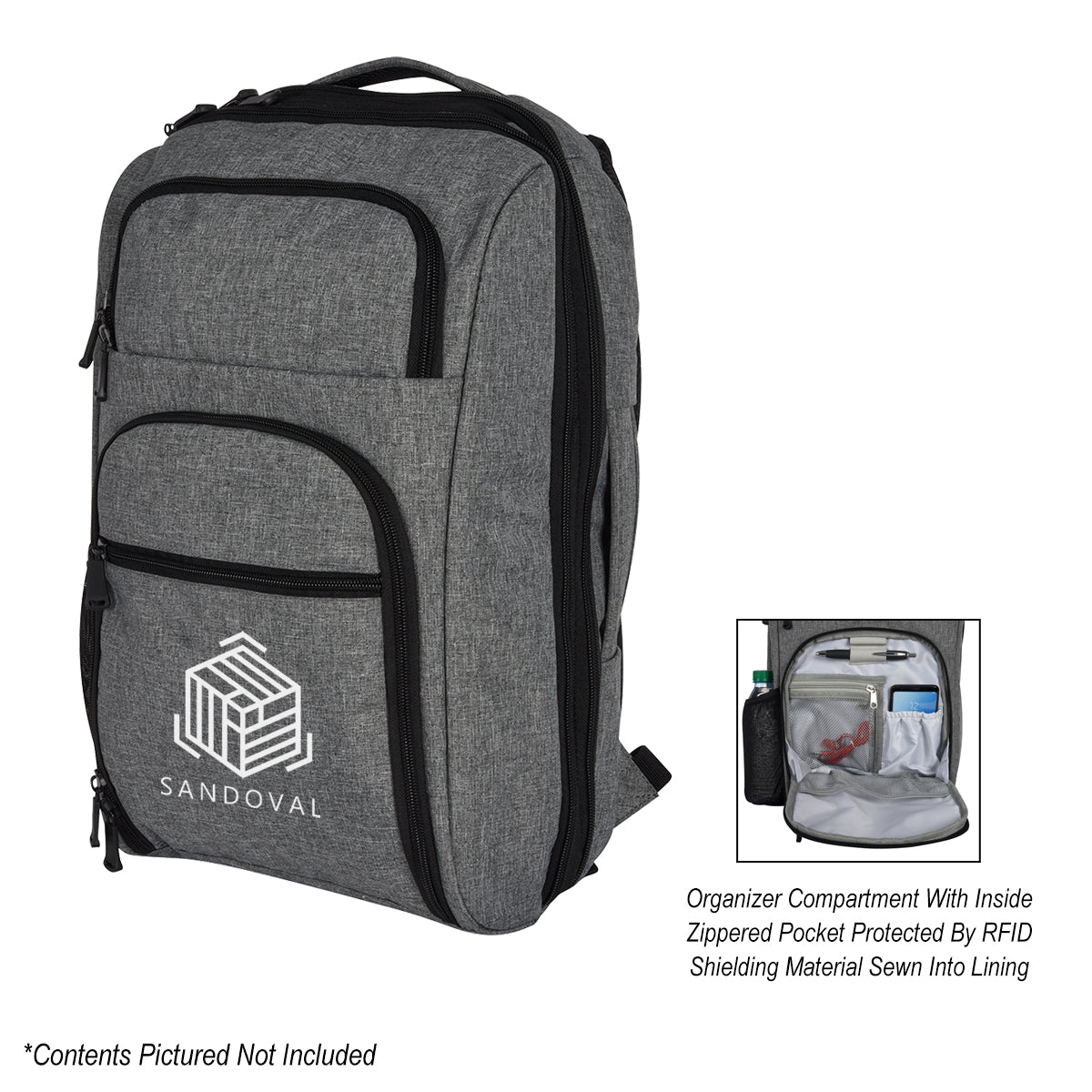 Heathered RFID Laptop Backpack and Briefcase Embroidery - Silk Screen