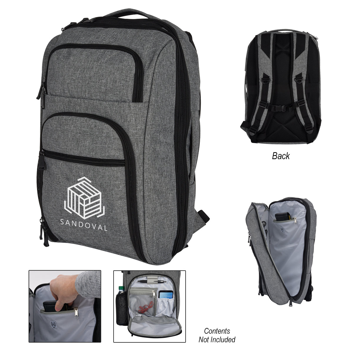 Heathered RFID Laptop Backpack and Briefcase