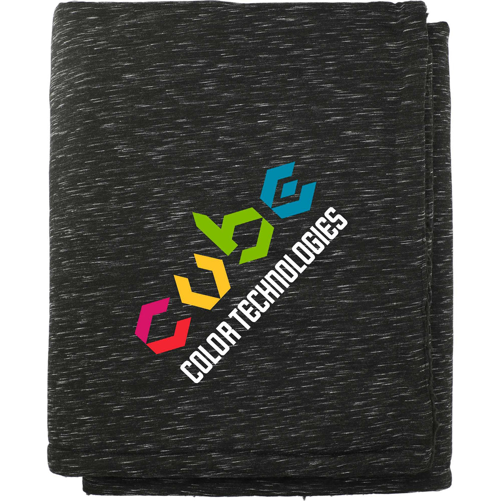 Heathered Sherpa Blanket, Black Embroidery - Black - Front 2