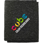 Heathered Sherpa Blanket, Black Embroidery - Black - Front 2