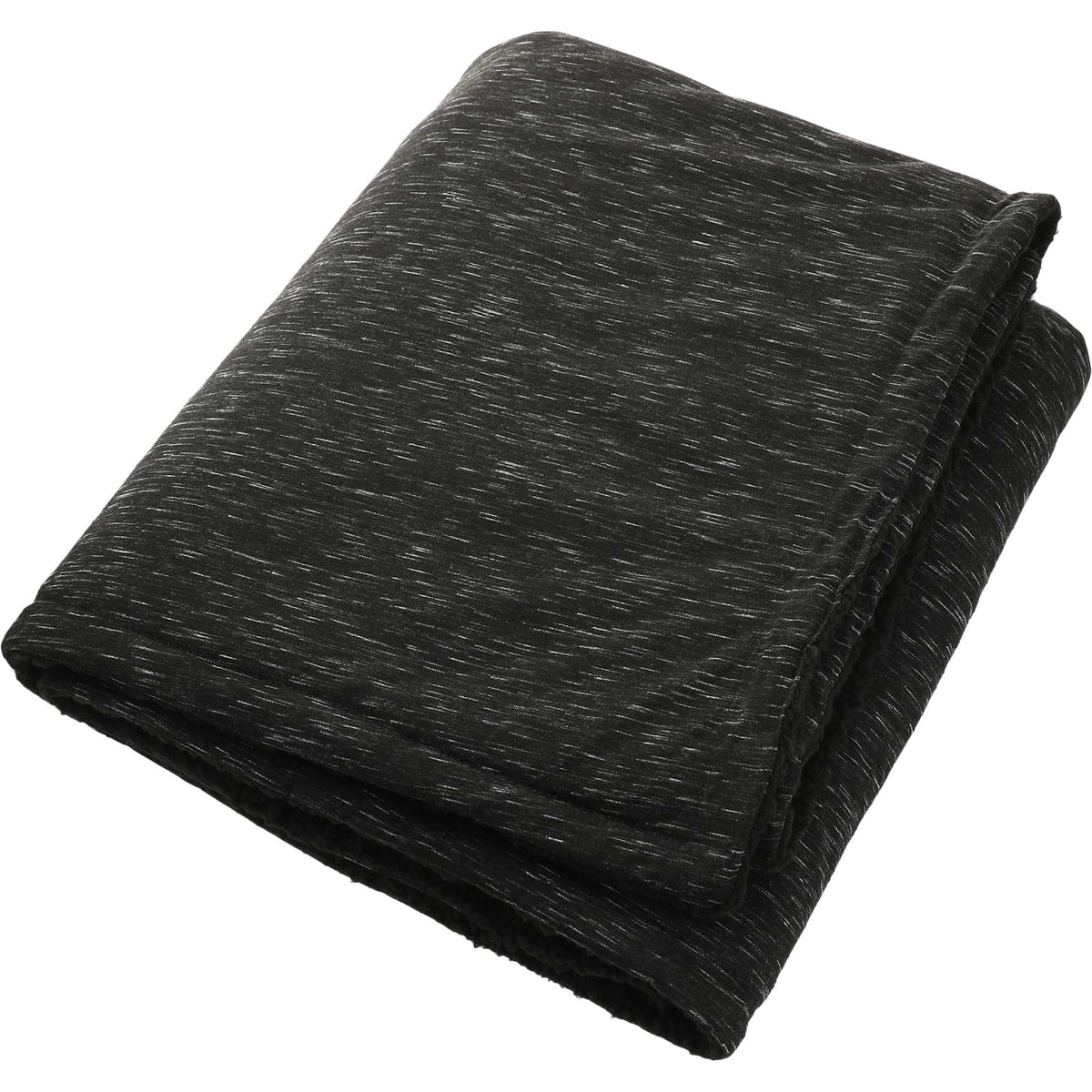 Heathered Sherpa Blanket, Black Embroidery - Black - Left Angle 2