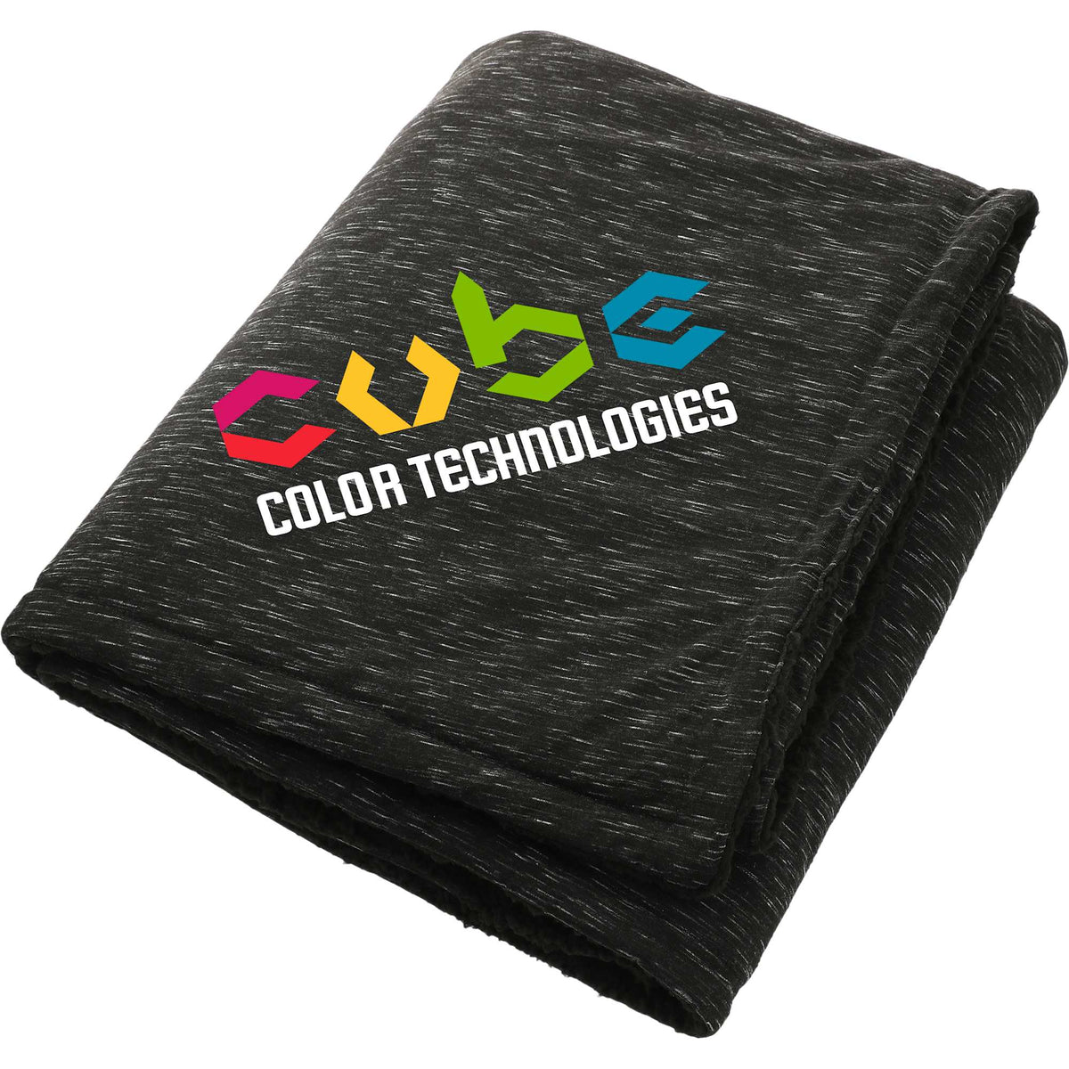 Heathered Sherpa Blanket, Black Embroidery - Black - Left Angle