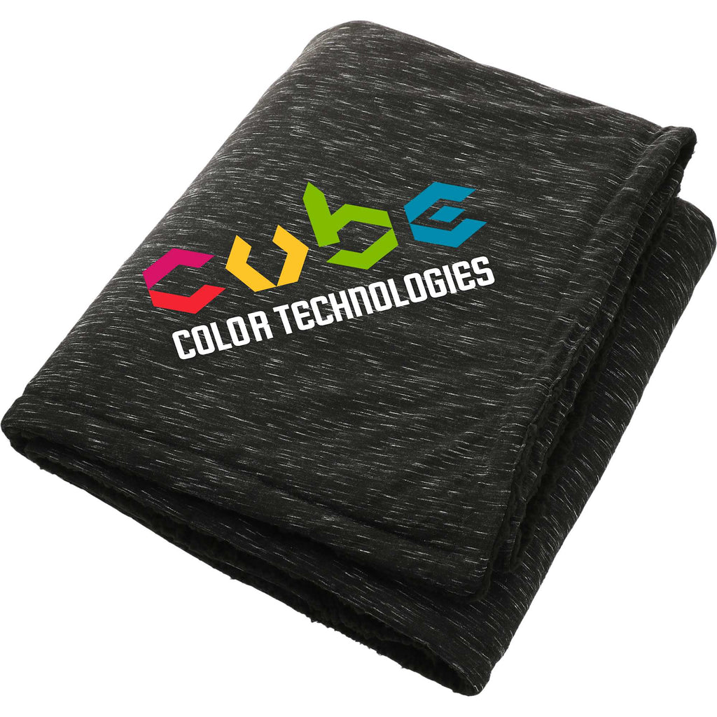 Heathered Sherpa Blanket, Black Full Color - Black - Left Angle