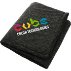 Heathered Sherpa Blanket, Black Full Color - Black - Left Angle