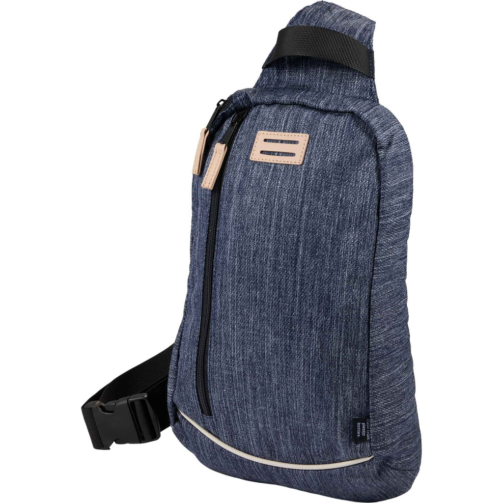 Heathered Sling Bag in Recycled Polyester, Navy Full Color - Heather Navy - Left Angle
