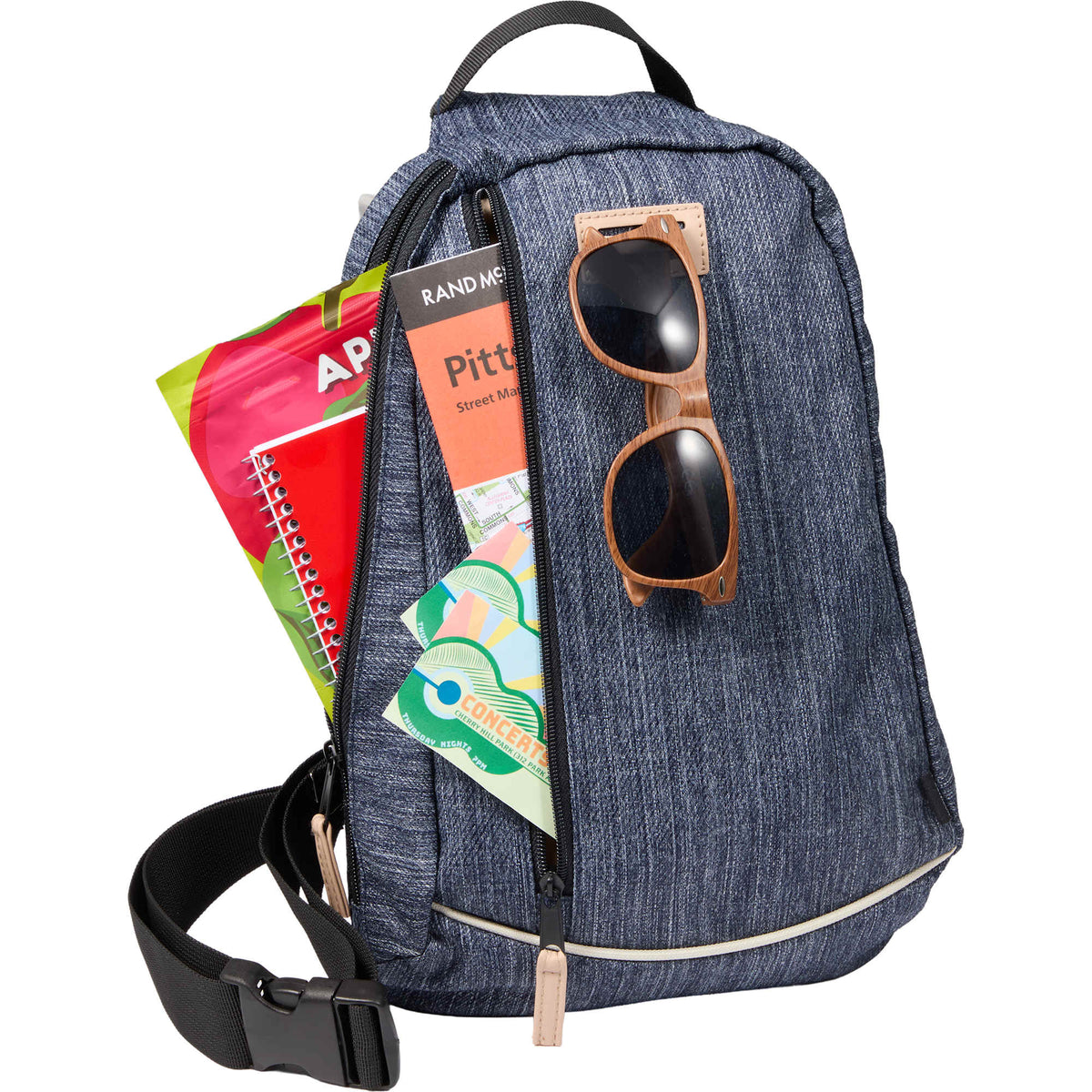 Heathered Sling Bag in Recycled Polyester, Navy Full Color - Heather Navy - Propped