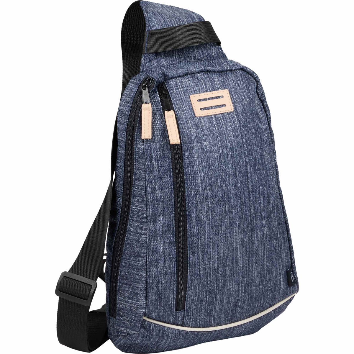 Heathered Sling Bag in Recycled Polyester, Navy Full Color - Heather Navy - Right Angle
