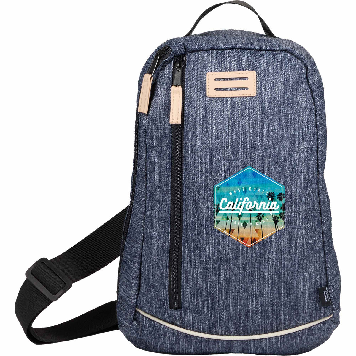 Heathered Sling Bag in Recycled Polyester, Navy - Heather Navy - Front