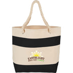 Heavy Canvas Rope Handle Tote with Stripe, 16 oz Full Color - Black - Front