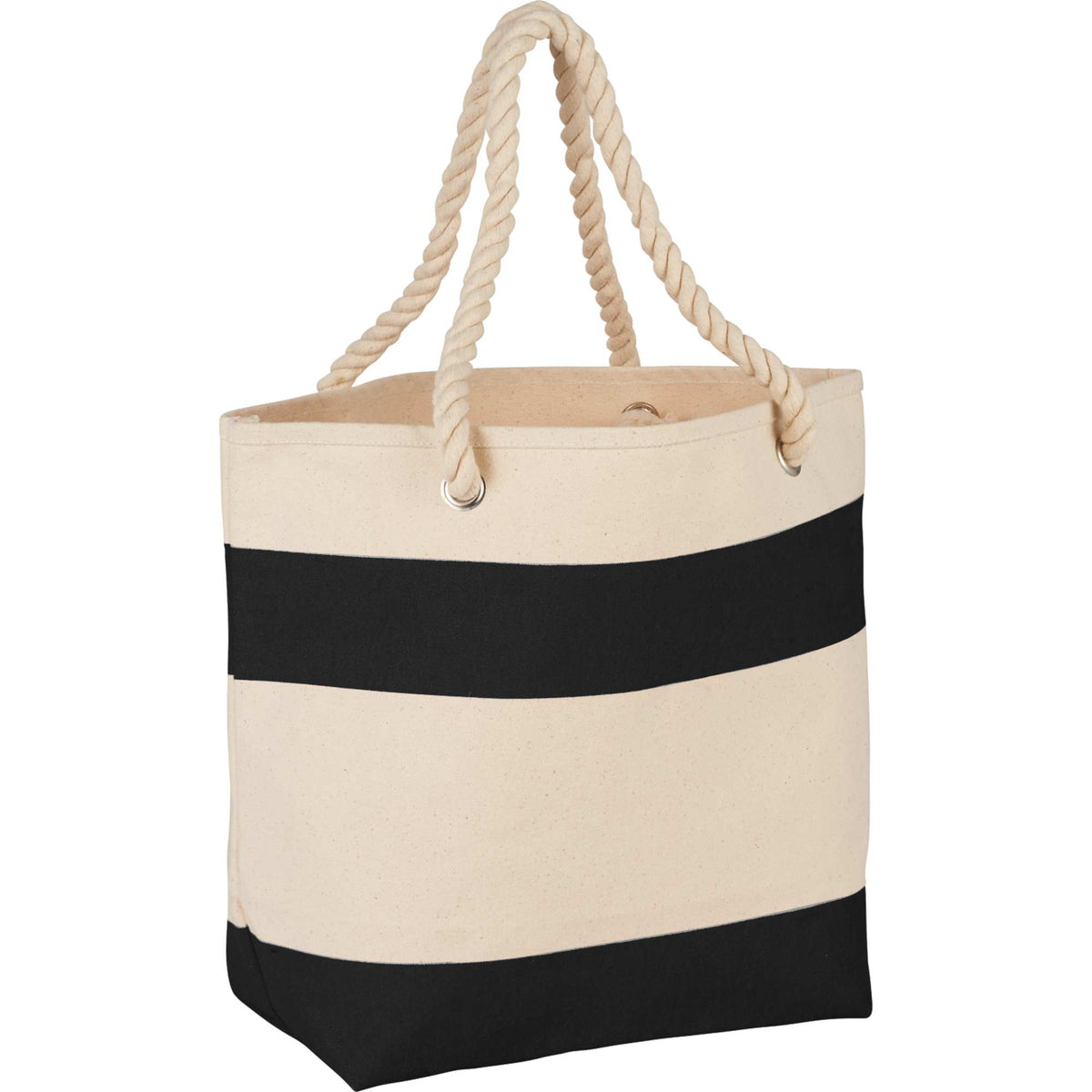 Heavy Canvas Rope Handle Tote with Stripe, 16 oz Full Color - Black - Photo 2