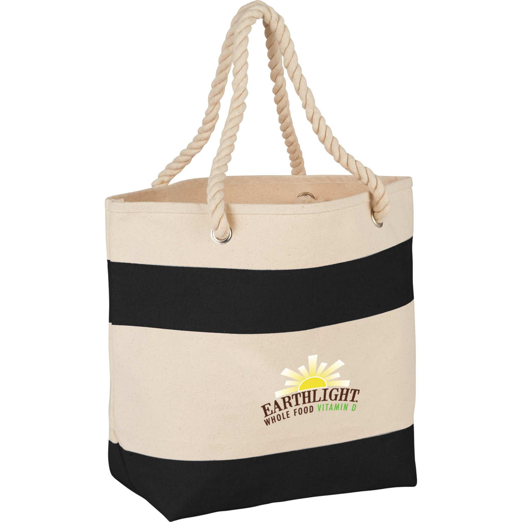 Heavy Canvas Rope Handle Tote with Stripe, 16 oz Full Color - Black - Photo