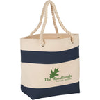 Heavy Canvas Rope Handle Tote with Stripe, 16 oz Full Color - Navy - Photo