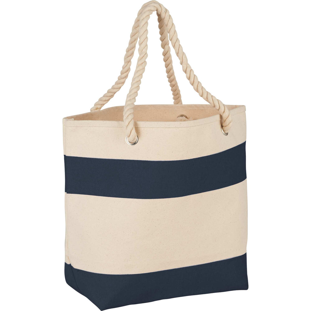 Heavy Canvas Rope Handle Tote with Stripe, 16 oz - Navy - Photo 2