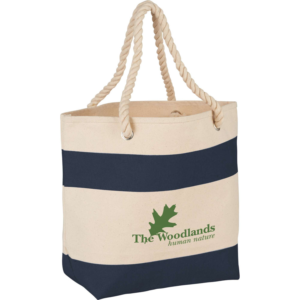 Heavy Canvas Rope Handle Tote with Stripe, 16 oz - Navy - Photo