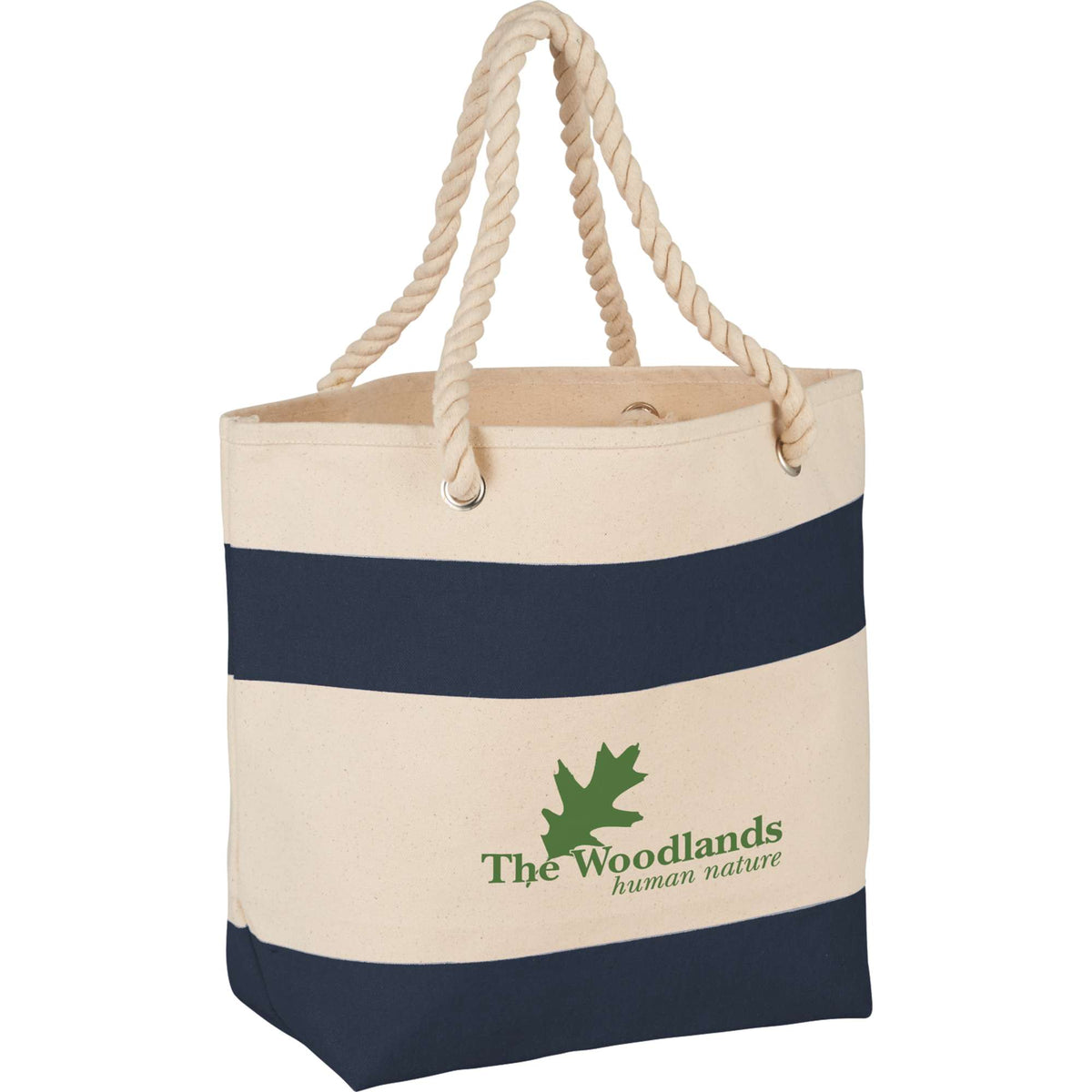 Heavy Canvas Rope Handle Tote with Stripe, 16 oz - Navy - Photo