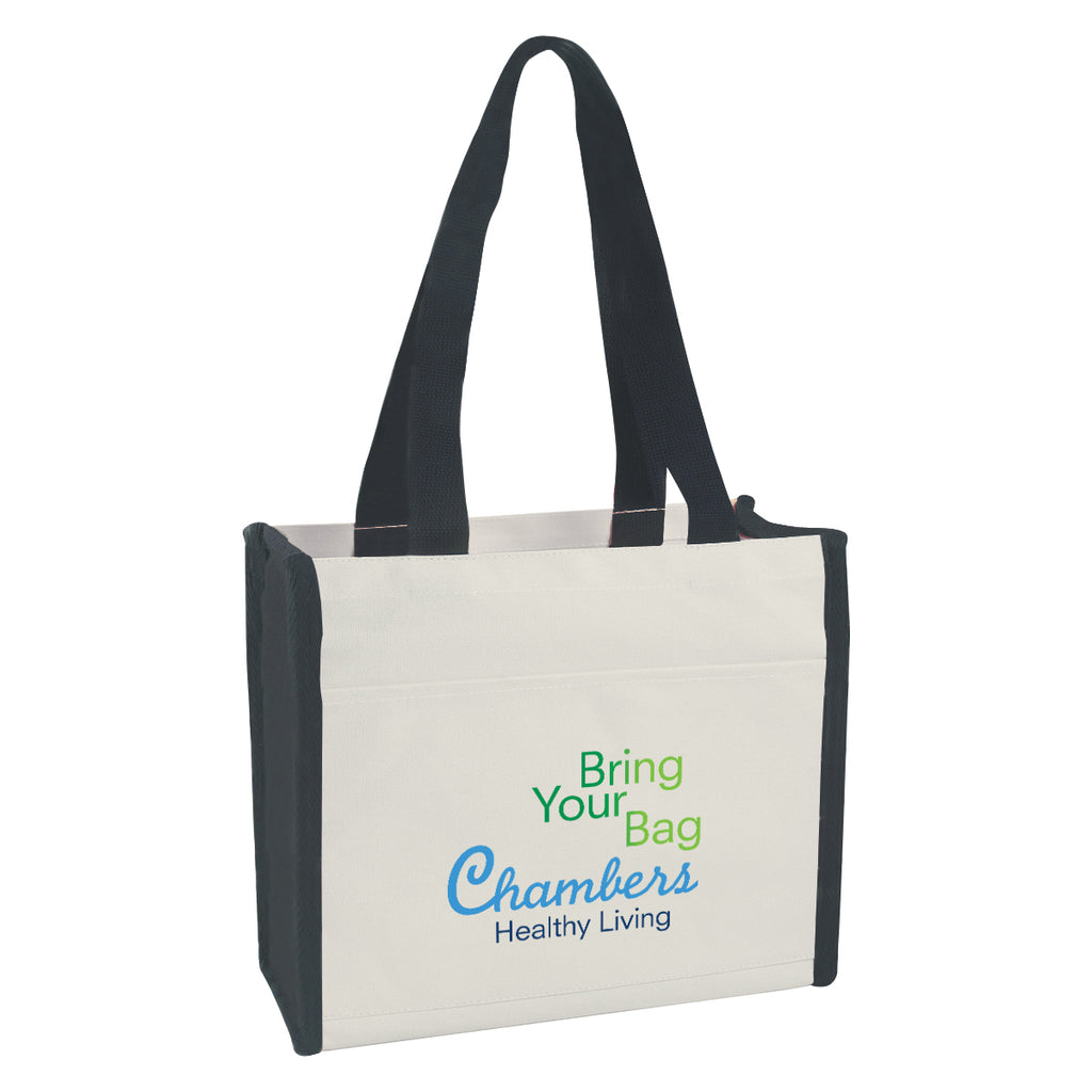 Heavy Cotton Canvas Tote Bag, 12 oz Embroidery - Natural with Black - Colorbrite