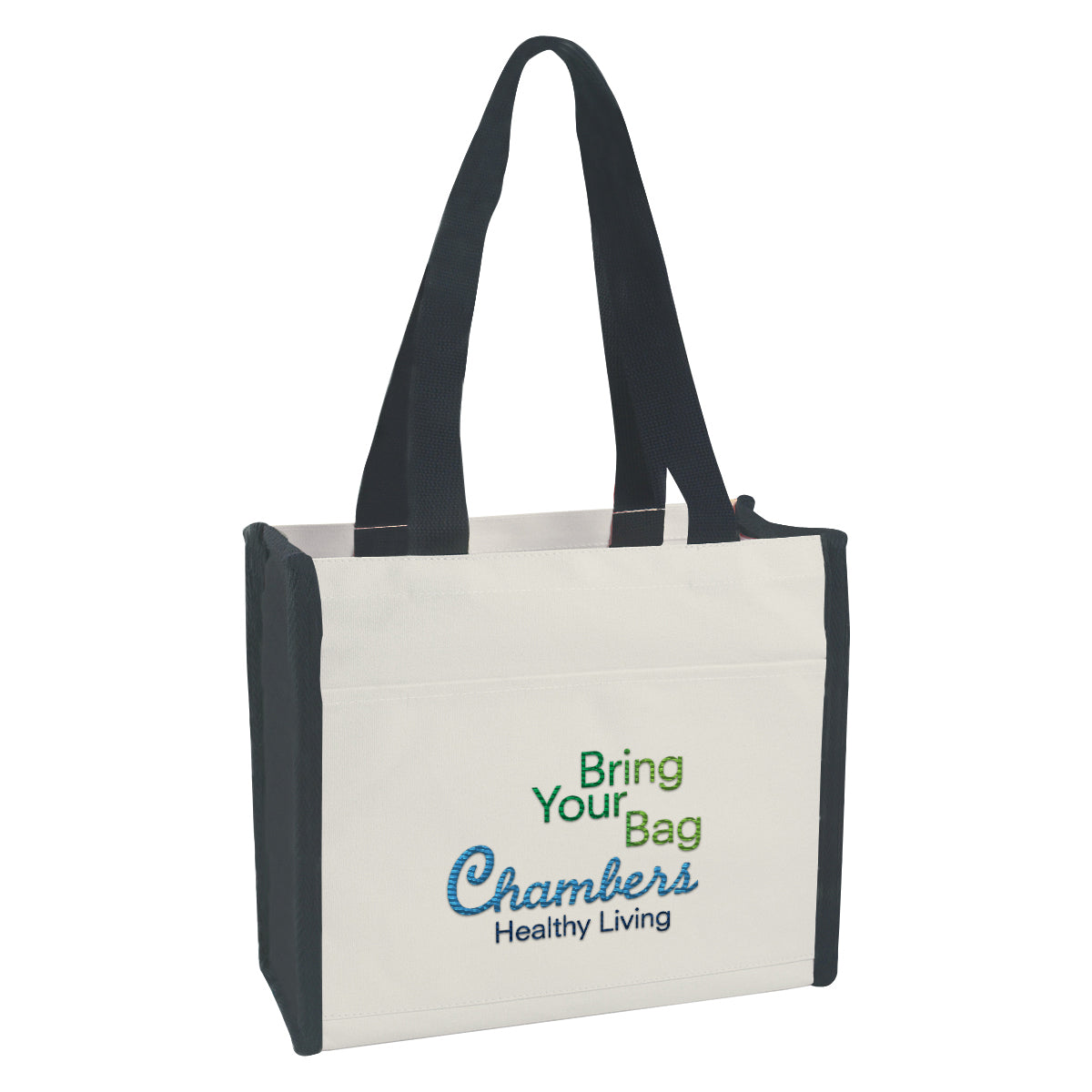 Heavy Cotton Canvas Tote Bag, 12 oz - Natural with Black - Embroidery