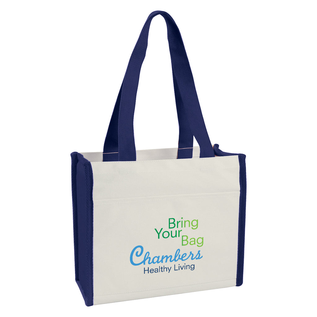 Heavy Cotton Canvas Tote Bag, 12 oz - Natural with Navy - Colorbrite
