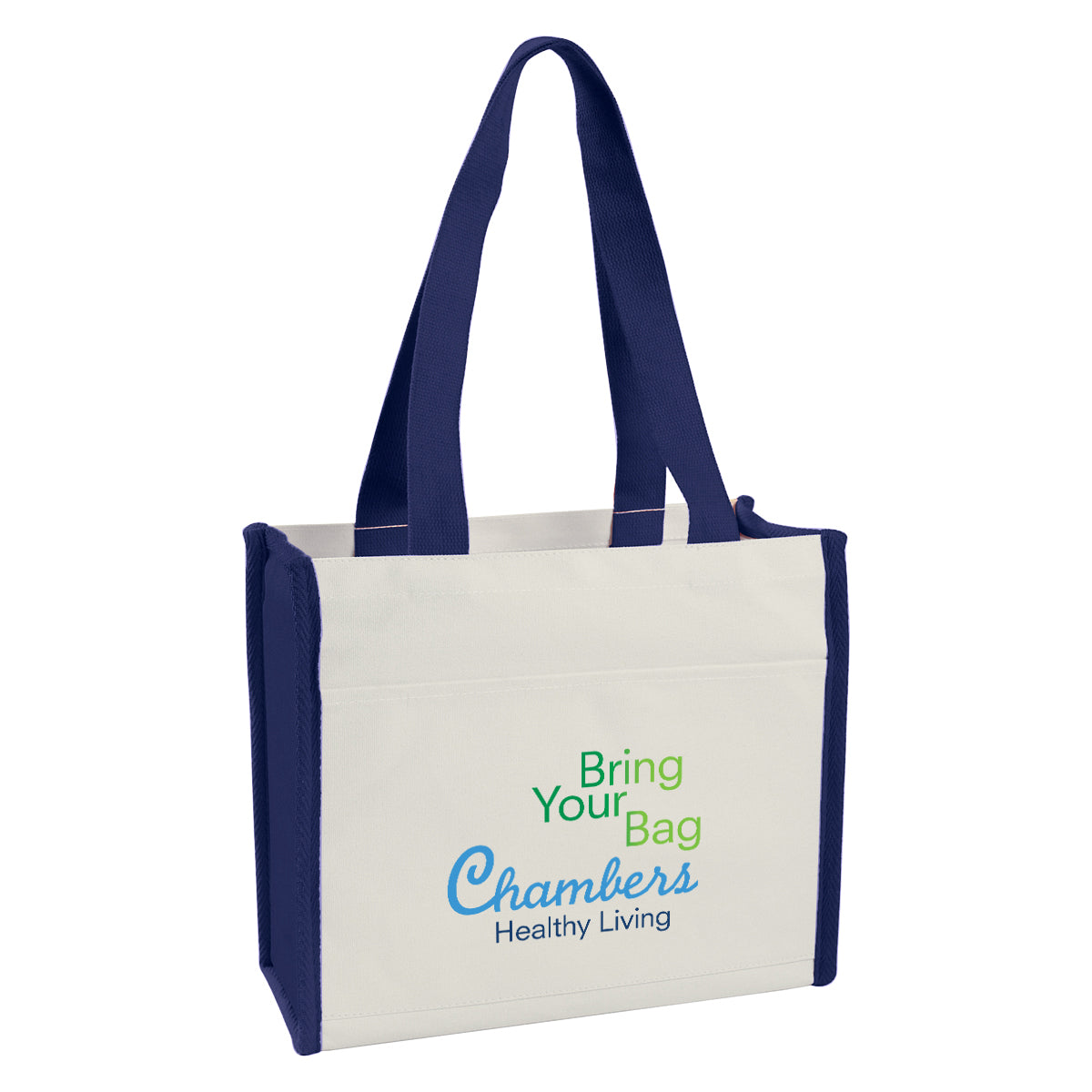 Heavy Cotton Canvas Tote Bag, 12 oz - Natural with Navy - Colorbrite