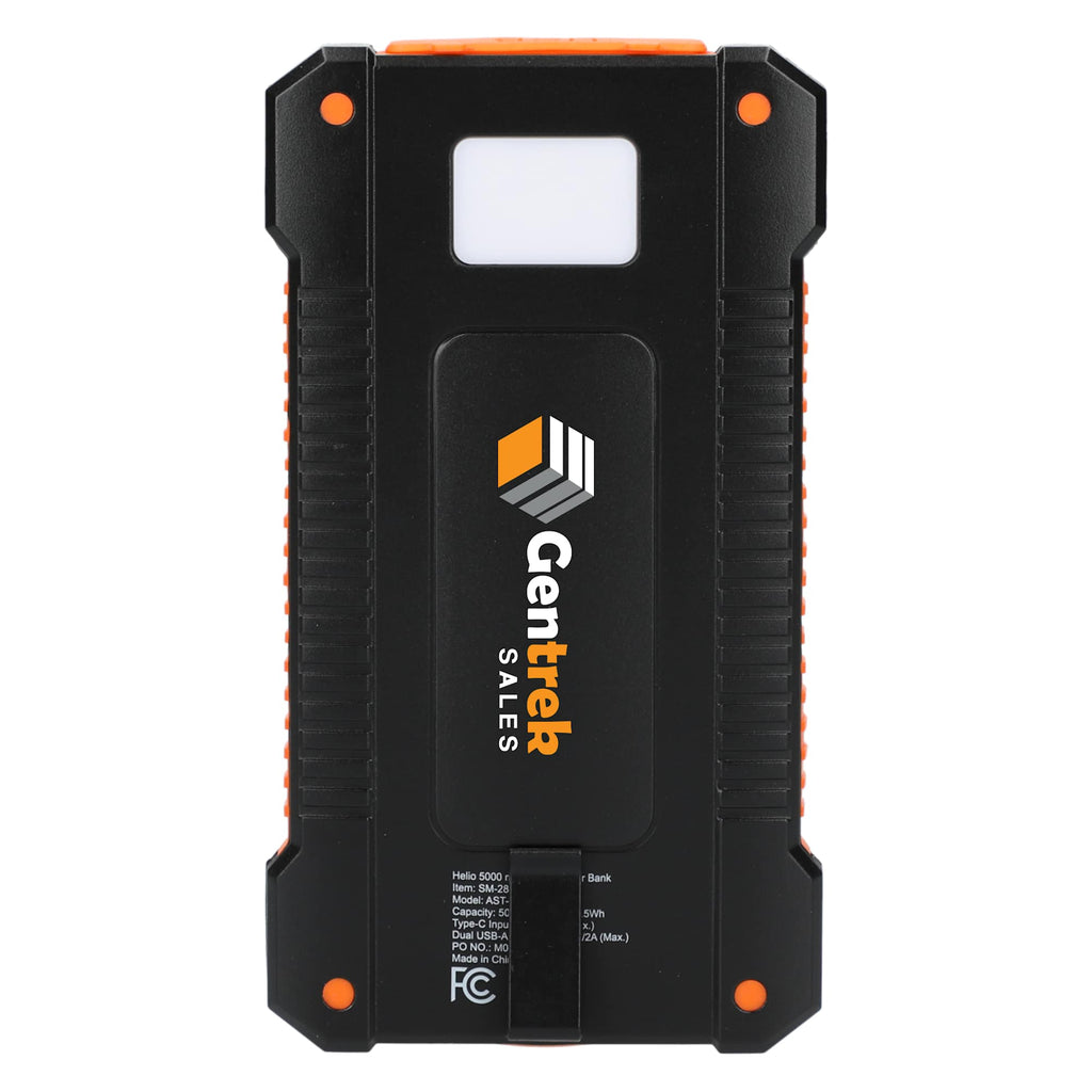 Helio Solar Power Bank with Flashlight, 5,000 mAh Full Color - Black - Back