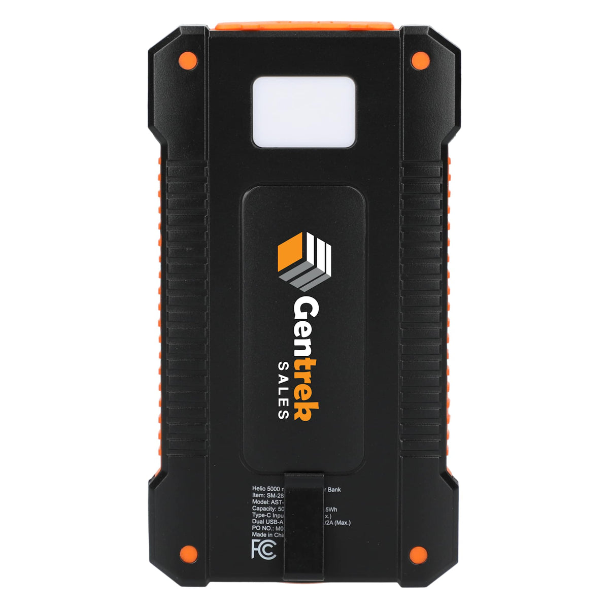 Helio Solar Power Bank with Flashlight, 5,000 mAh Full Color - Black - Back