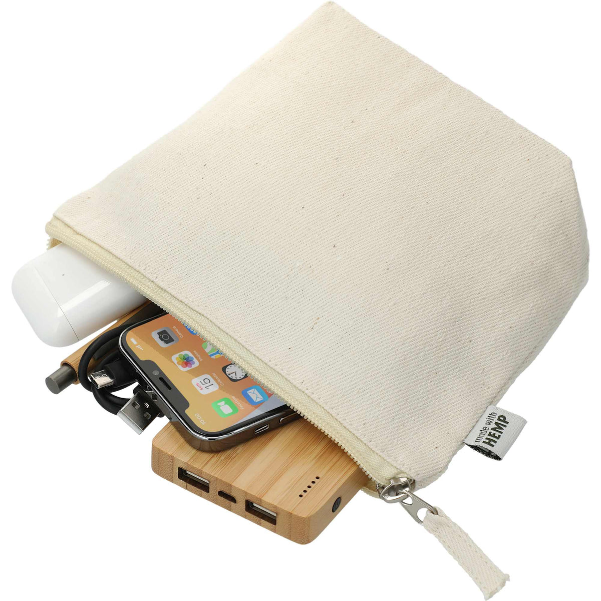 Hemp Cotton Pouch, 11 oz Transfer - Natural - Left Angle 6
