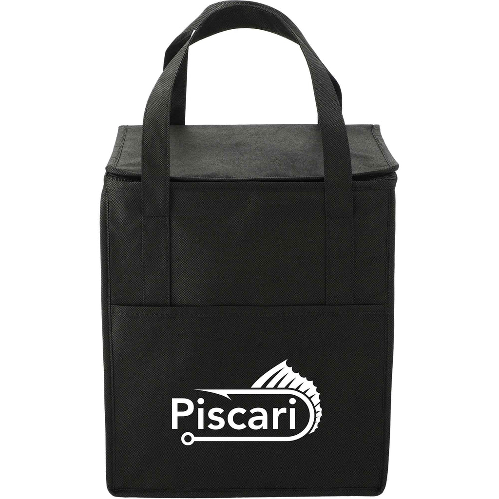 Hercules Flat Top Insulated Grocery Tote, 22 lb Capacity - Black - Front