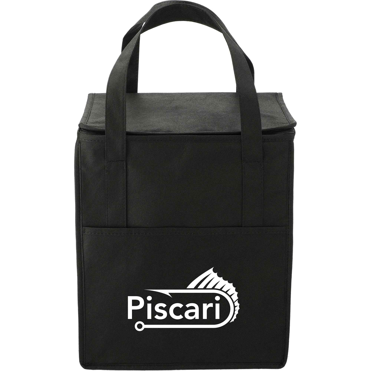 Hercules Flat Top Insulated Grocery Tote, 22 lb Capacity - Black - Front