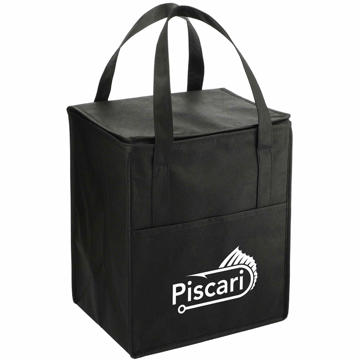 Hercules Flat Top Insulated Grocery Tote, 22 lb Capacity - Black - Right Angle