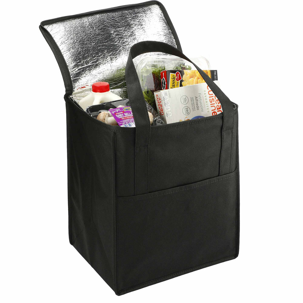 Hercules Flat Top Insulated Grocery Tote, 22 lb Capacity Full Color - Black - Right Angle 4