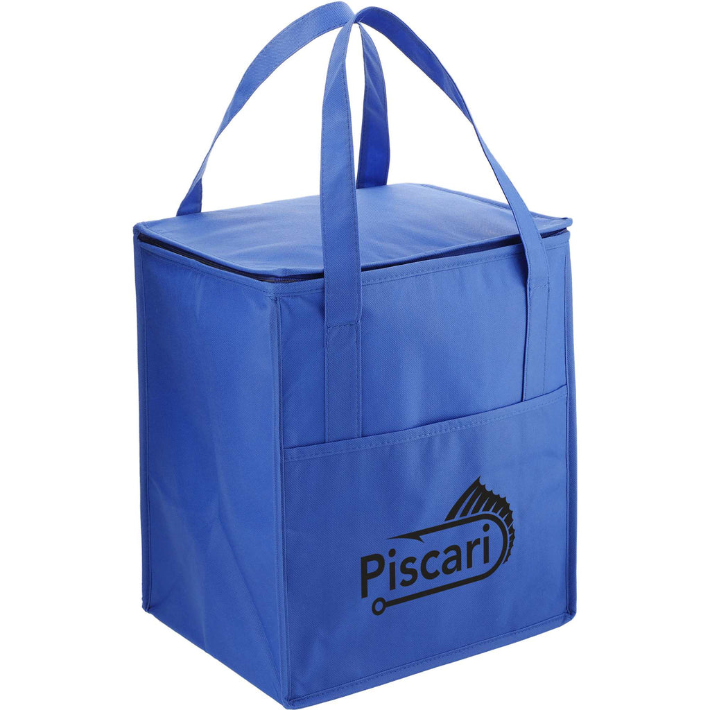 Hercules Flat Top Insulated Grocery Tote, 22 lb Capacity Full Color - Royal - Right Angle