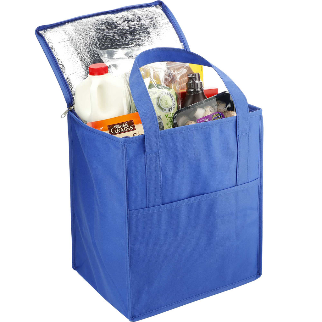 Hercules Flat Top Insulated Grocery Tote, 22 lb Capacity - Royal - Right Angle 4