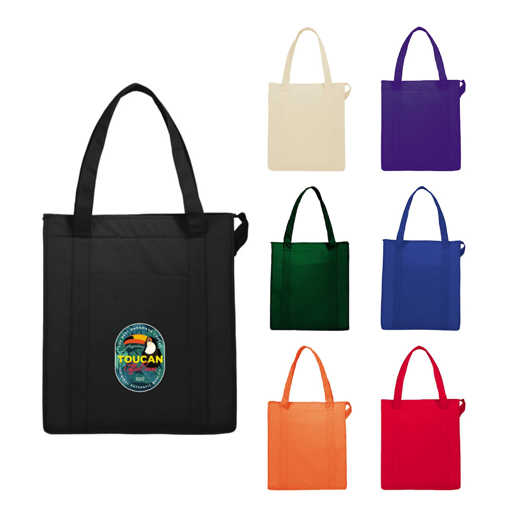 Hercules Insulated Grocery Tote with Heat-Sealed Lining Full Color - Black - Front Group