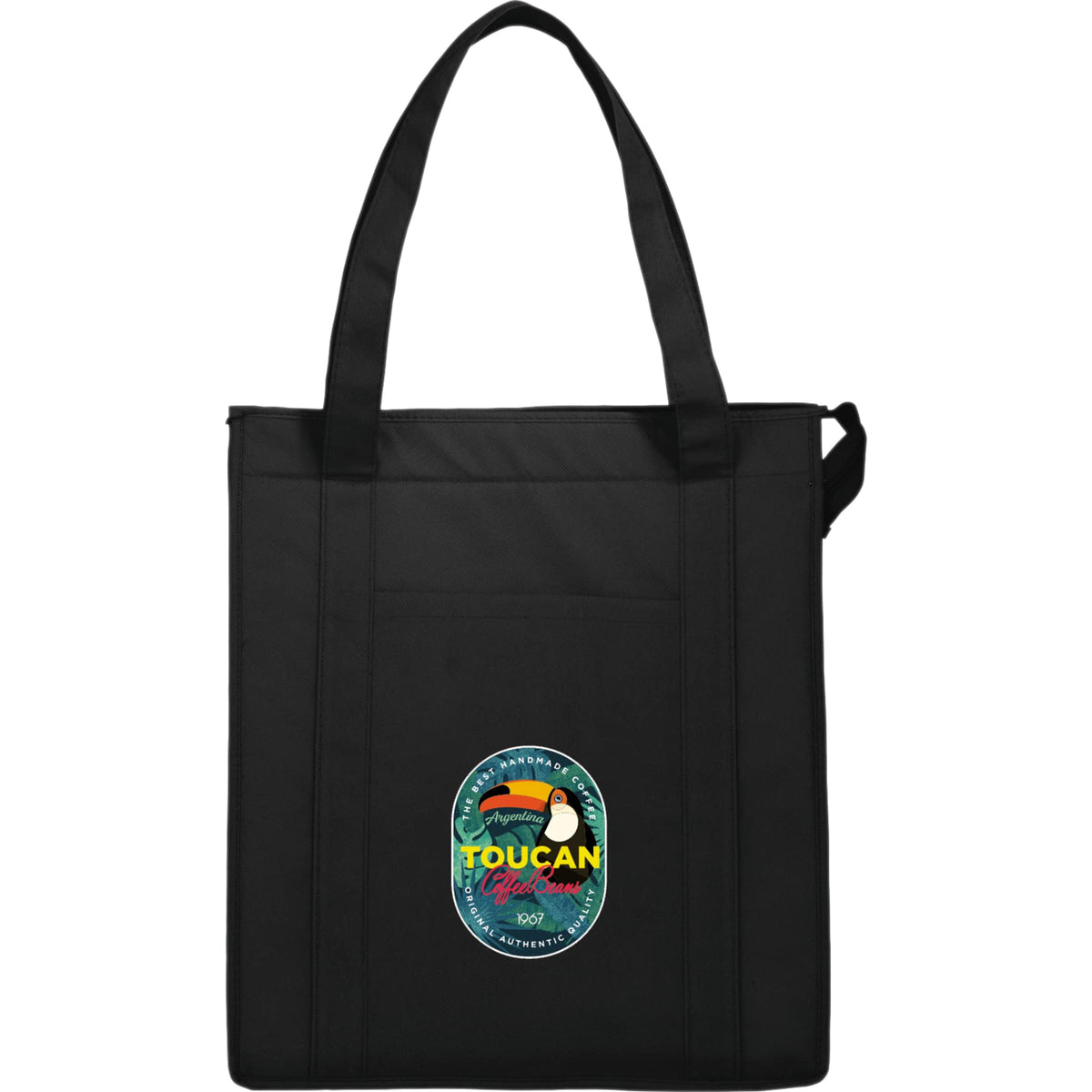 Hercules Insulated Grocery Tote with Heat-Sealed Lining Full Color - Black - Front