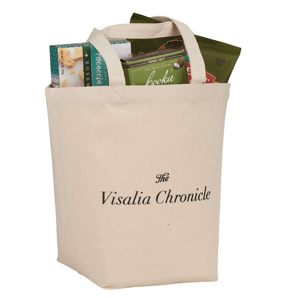 Herringbone Canvas Grocery Tote with Bottom Board, 7 oz Transfer - Natural - Photo