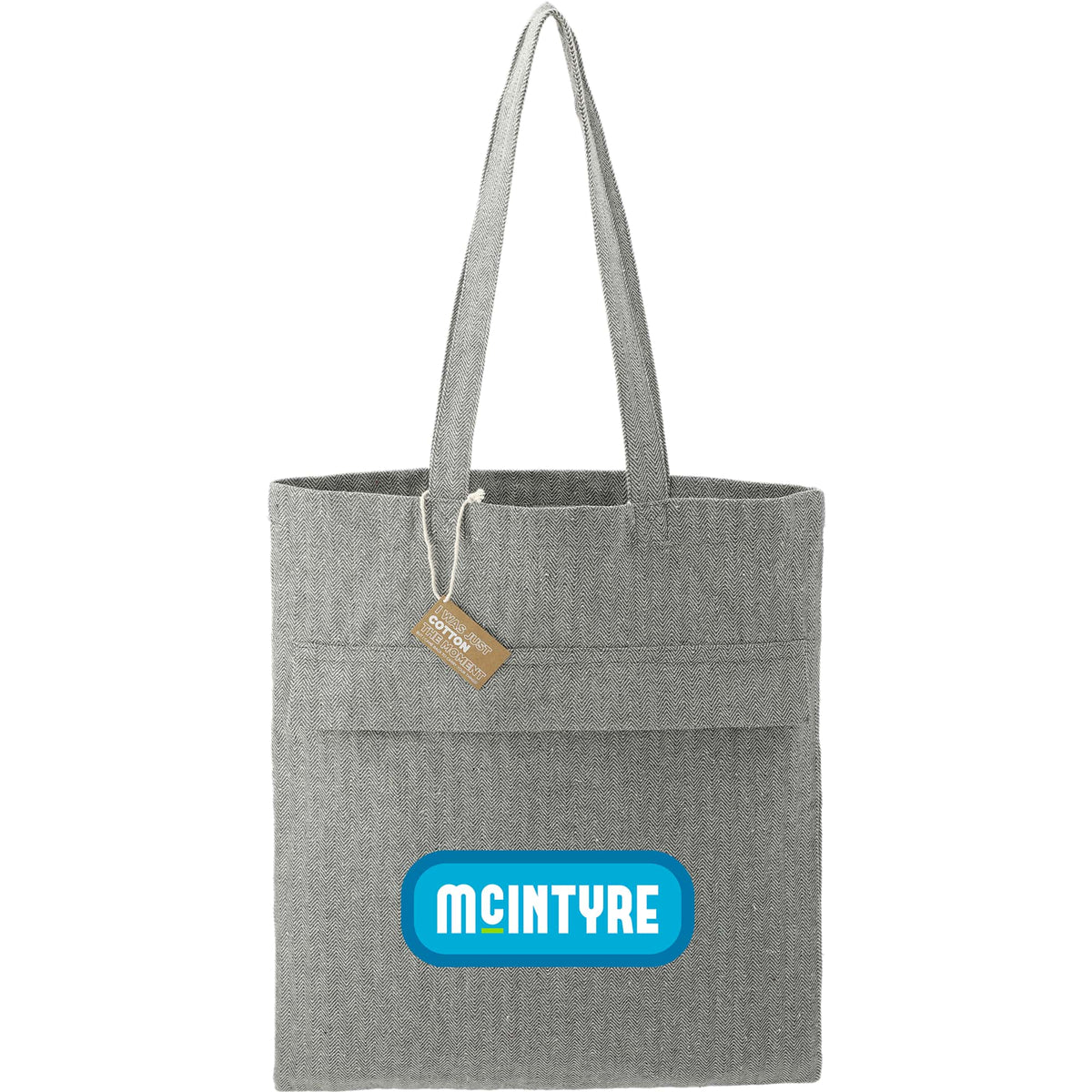 Herringbone Recycled Cotton Tote with Zip Pocket, 7 oz - Dark Gray - Front