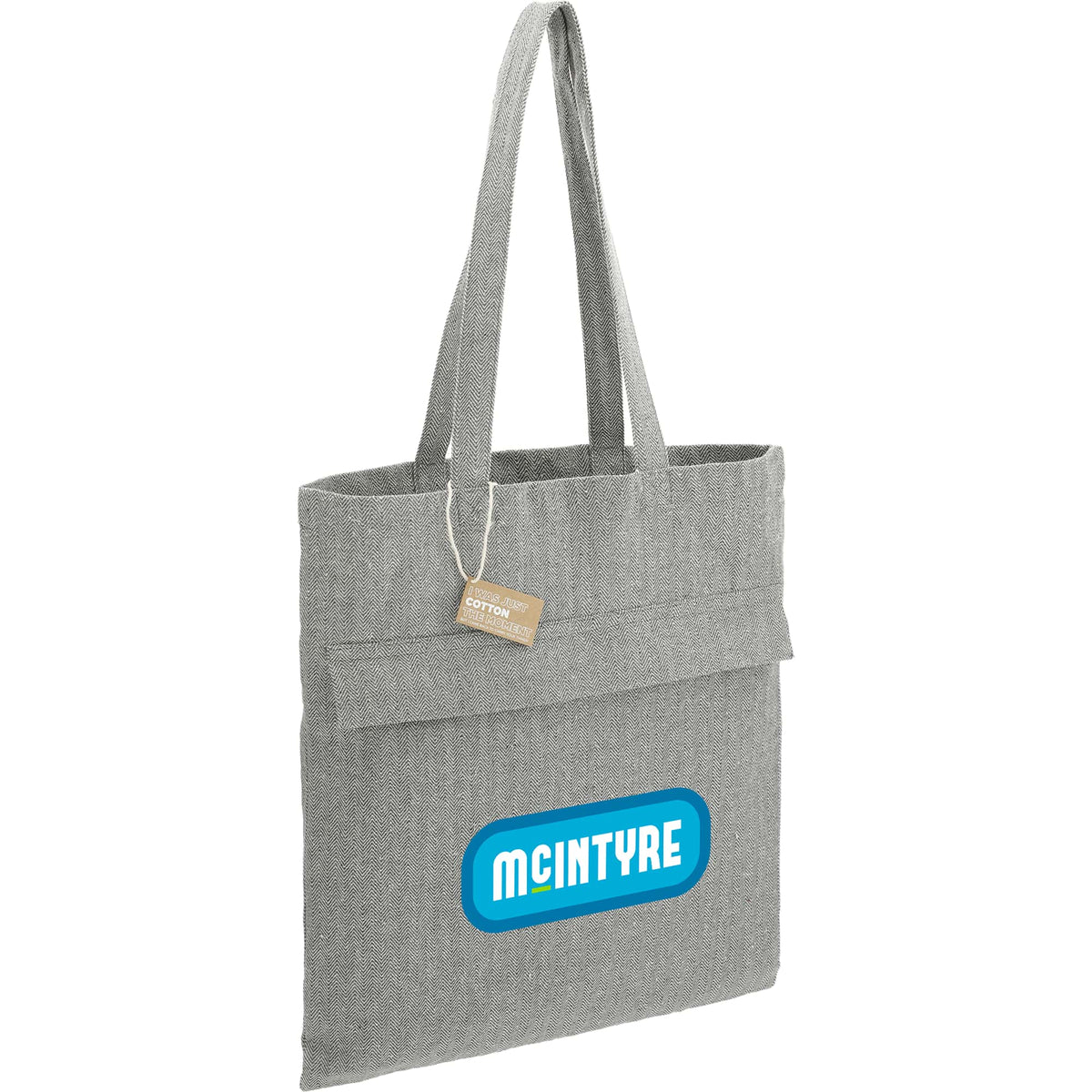 Herringbone Recycled Cotton Tote with Zip Pocket, 7 oz - Dark Gray - Right Angle