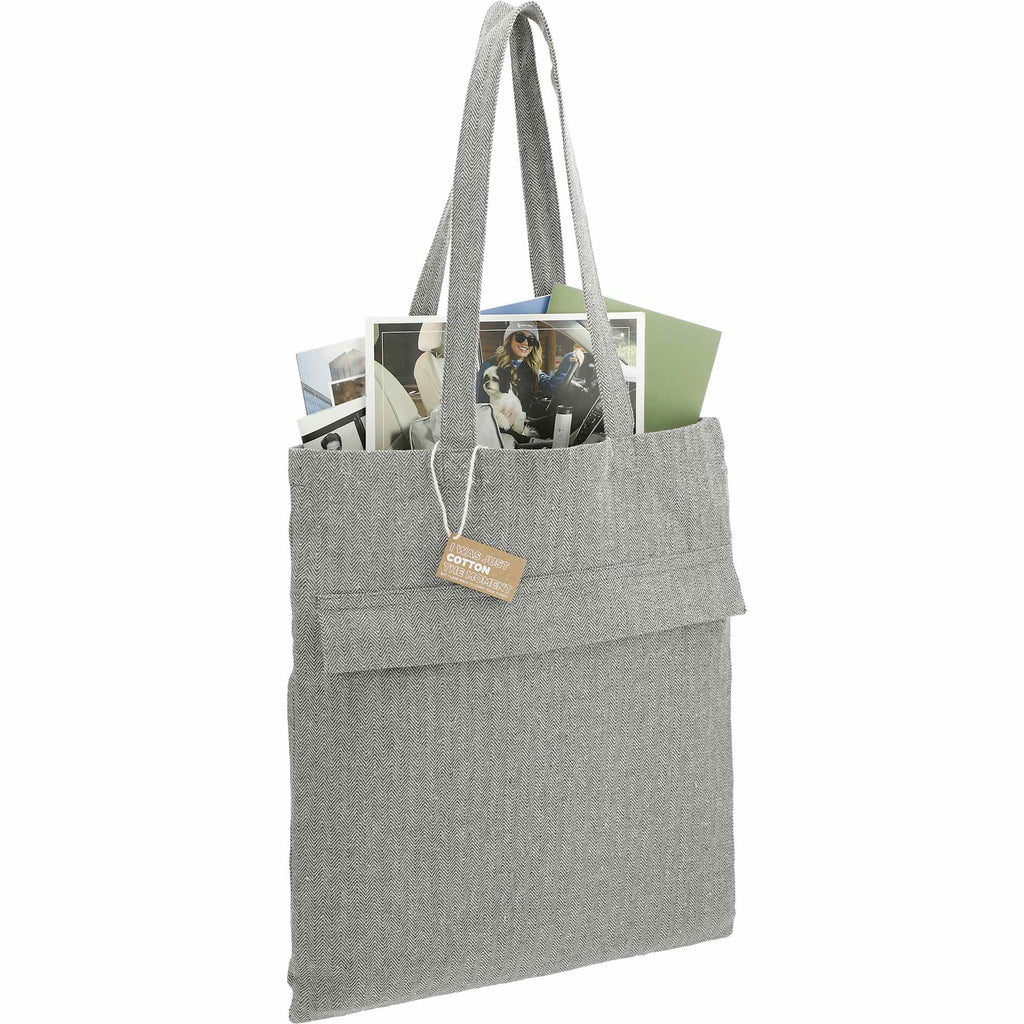 Herringbone Recycled Cotton Tote with Zip Pocket, 7 oz Embroidery - Dark Gray - Right Angle 4