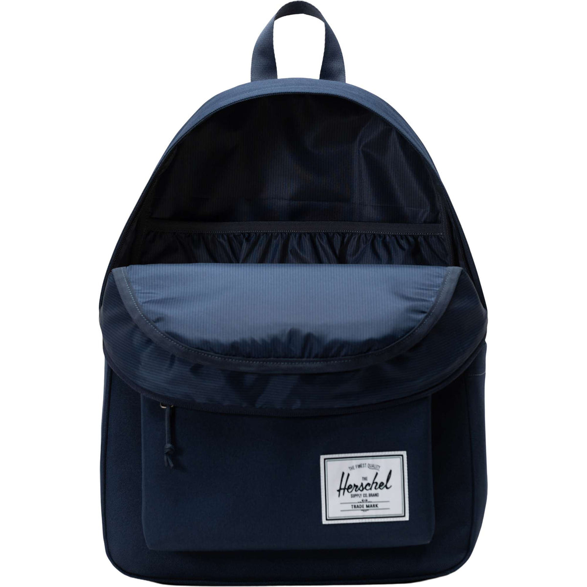 Herschel Classic XL Backpack in Recycled Polyester, 15 Inch Embroidery - Navy - Front