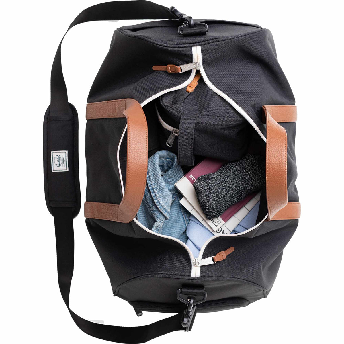 Herschel Novel Duffel Bag in Recycled Polyester Transfer - Black - Top Open