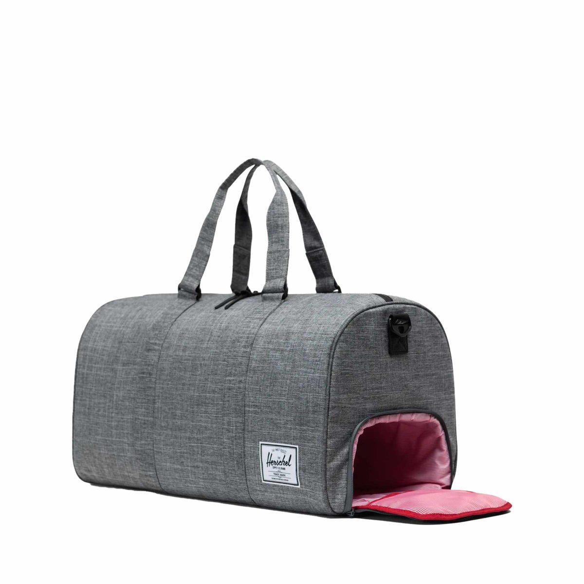 Herschel Novel Duffel Bag with Shoe Compartment, 20 Inches Embroidery - Raven Crosshatch - Left Angle