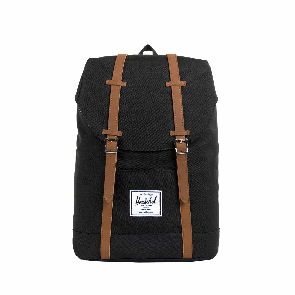 Herschel Retreat Drawstring Backpack in Polycanvas, 15 Inch Embroidery - Black - Front