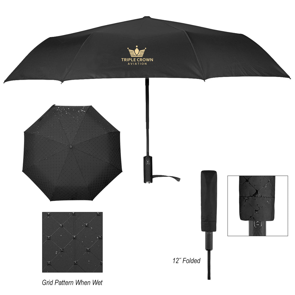 Hidden Grid Folding Umbrella with Recycled Canopy, 42 Inch Arc
