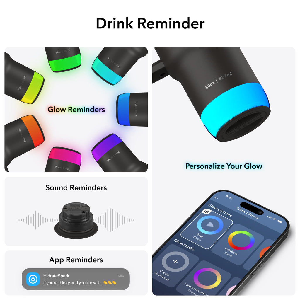 HidrateSpark Pro Smart Tumbler, 30 oz - Black - Detail 7