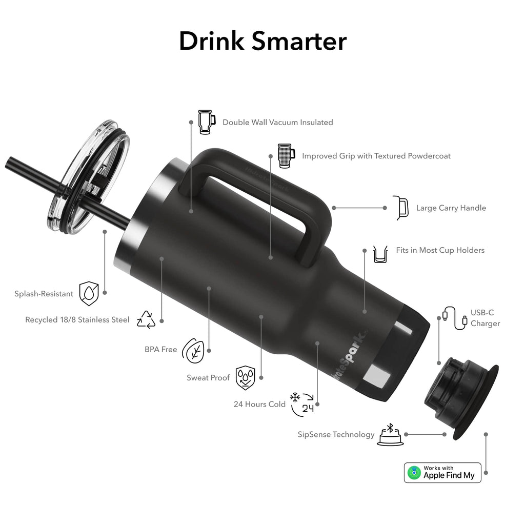 HidrateSpark Pro Smart Tumbler, 30 oz - Black - Detail