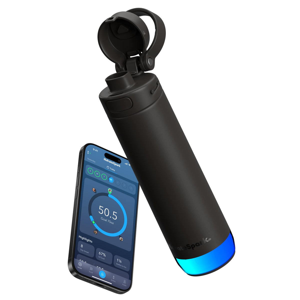 HidrateSpark PRO Smart Water Bottle with Chug Lid, 21 oz Full Color - Black - Detail 2