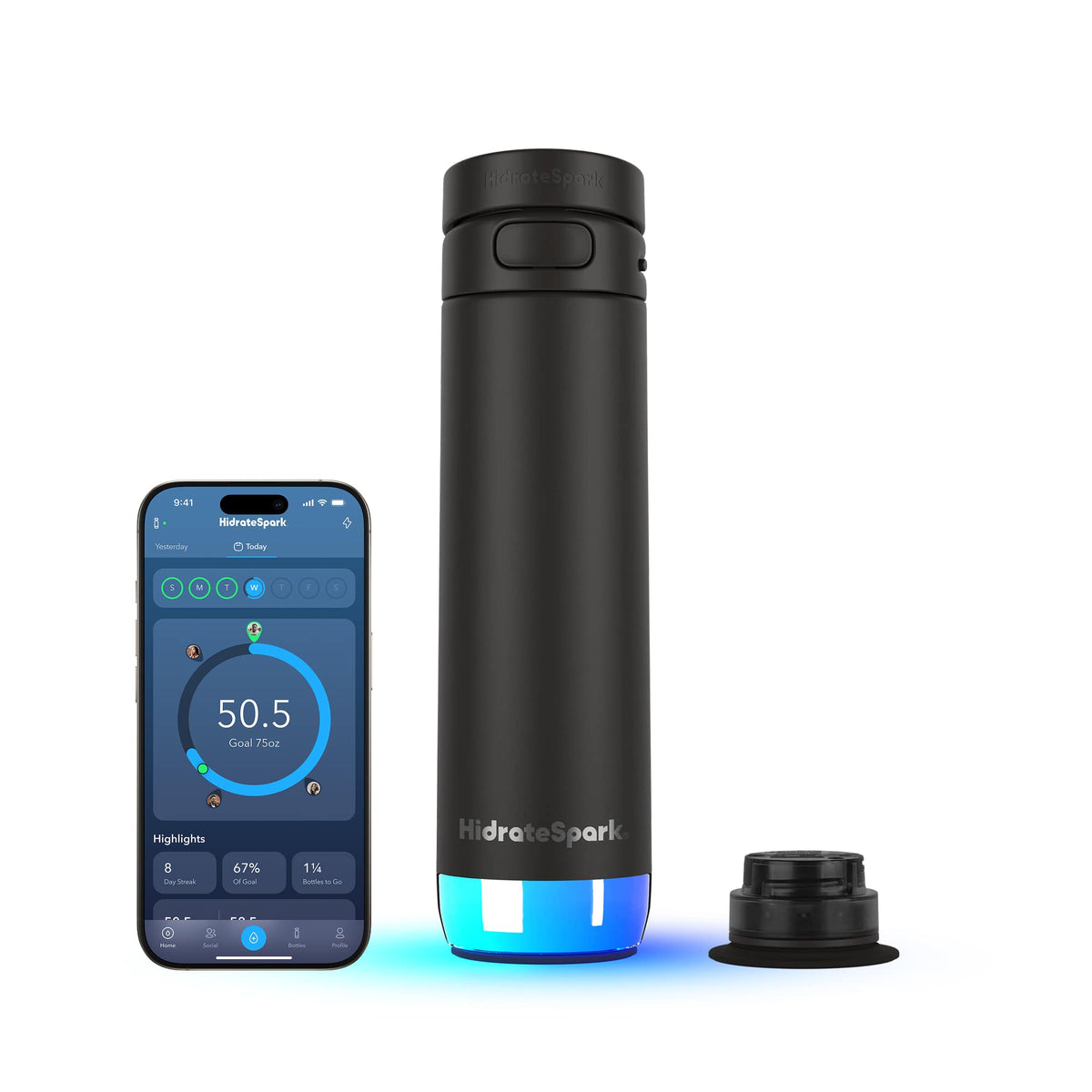 HidrateSpark PRO Smart Water Bottle with Chug Lid, 21 oz Full Color - Black - Detail 3