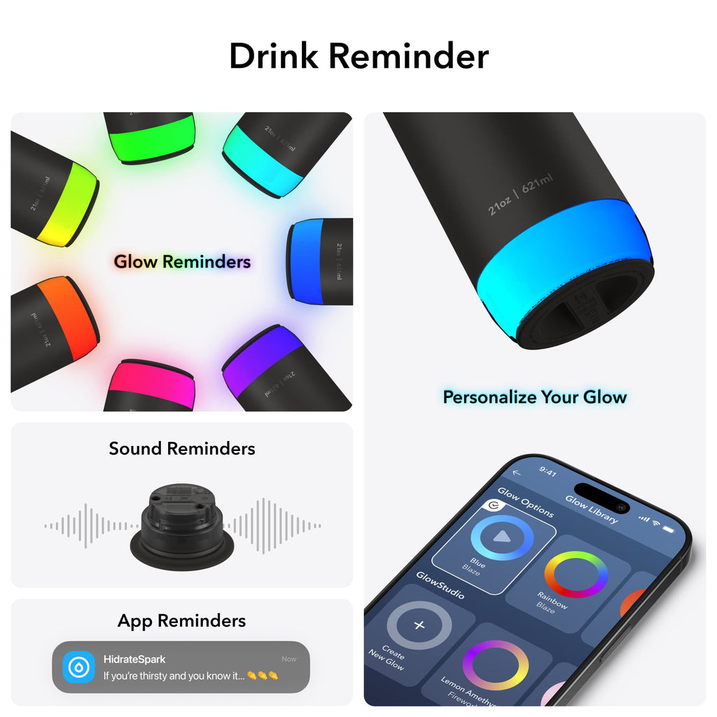 HidrateSpark PRO Smart Water Bottle with Chug Lid, 21 oz Full Color - Black - Detail 7